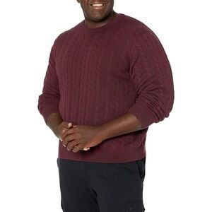 NWT Amazon Essentials Men's Crewneck Cable Cotton Sweater, Burgundy, X-Large